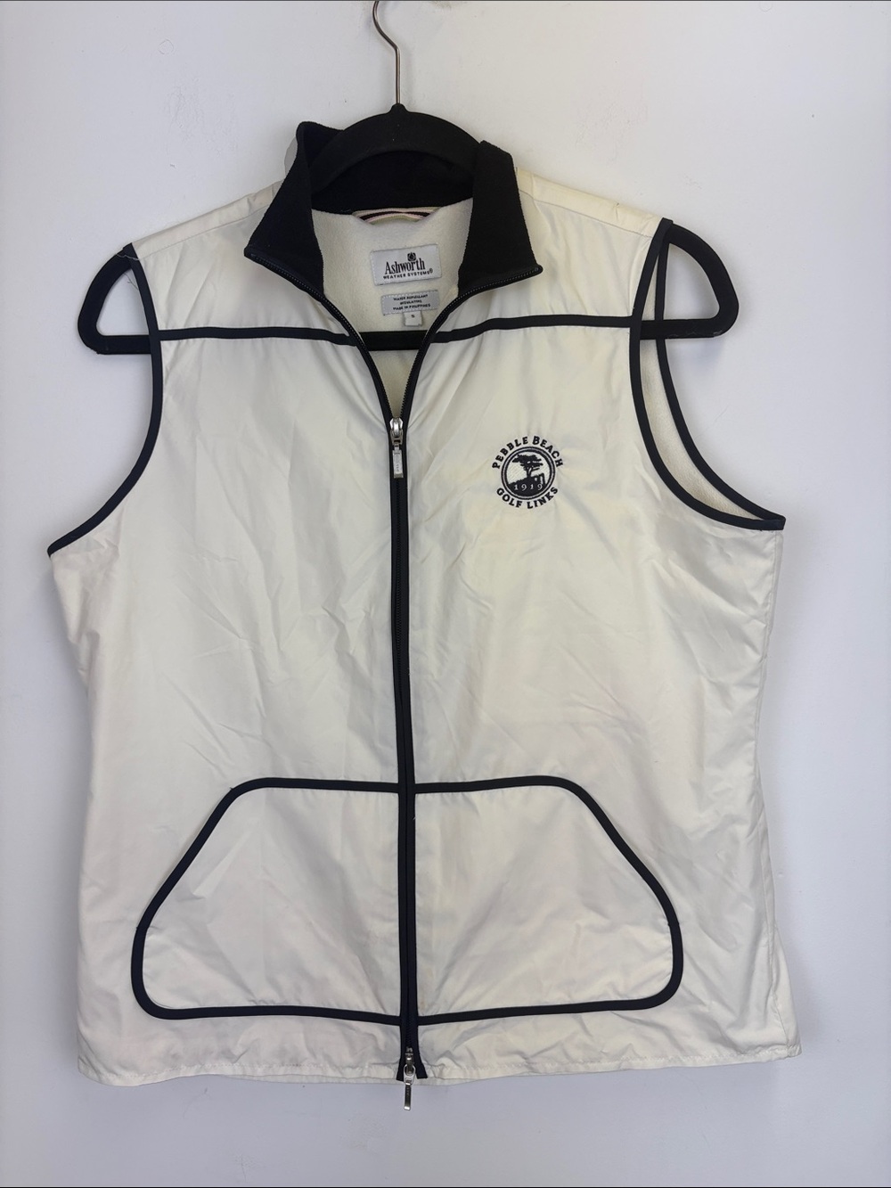 Vintage Ashworth Weather Systems Pebble Beach Golf Links Full Zip Wind Vest Sz S